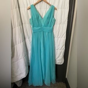 Vintage 1970s Blue Empire Waist Chiffon Dress